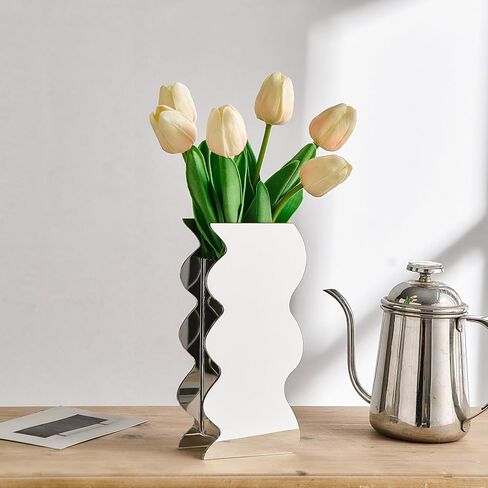 مزهرية أكريليك سوداء على شكل موجة مزهريات فريدة من نوعها للزهور ديكور المنزل الحديث لغرفة المعيشة الجرف محور الجدول ديكورات الجمالية مكتب مكتب ديكور هدايا الزفاف in Kuwait