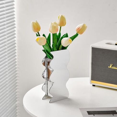 مزهرية أكريليك سوداء على شكل موجة مزهريات فريدة من نوعها للزهور ديكور المنزل الحديث لغرفة المعيشة الجرف محور الجدول ديكورات الجمالية مكتب مكتب ديكور هدايا الزفاف in Kuwait