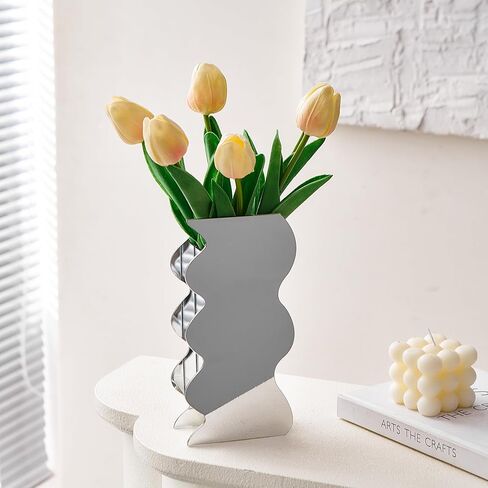 مزهرية أكريليك سوداء على شكل موجة مزهريات فريدة من نوعها للزهور ديكور المنزل الحديث لغرفة المعيشة الجرف محور الجدول ديكورات الجمالية مكتب مكتب ديكور هدايا الزفاف in Kuwait