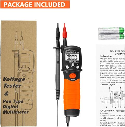 جهاز اختبار الجهد الكهربائي HOLDPEAK HP-38B من نوع القلم الرقمي المتعدد 2000 عدد لقياس جهاز اختبار الصمام الثنائي لمقاومة الفولتميتر مع تثبيت البيانات والإضاءة الخلفية ومصباح يدوي. in Kuwait