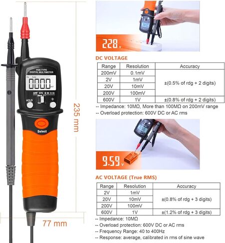 جهاز اختبار الجهد الكهربائي HOLDPEAK HP-38B من نوع القلم الرقمي المتعدد 2000 عدد لقياس جهاز اختبار الصمام الثنائي لمقاومة الفولتميتر مع تثبيت البيانات والإضاءة الخلفية ومصباح يدوي. in Kuwait