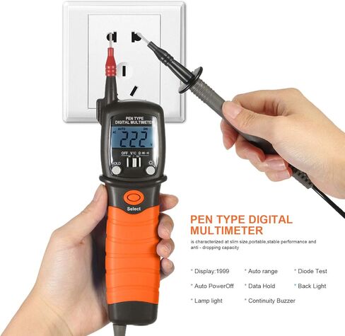 جهاز اختبار الجهد الكهربائي HOLDPEAK HP-38B من نوع القلم الرقمي المتعدد 2000 عدد لقياس جهاز اختبار الصمام الثنائي لمقاومة الفولتميتر مع تثبيت البيانات والإضاءة الخلفية ومصباح يدوي. in Kuwait