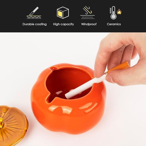 Cute Ashtray with Lid, Creative Ceramic Cigarette Ashtrays for Smokers, Lucky Persimmon Ashtray Desktop Smoking Ashtray for Home Office Fashion Decoration in Kuwait