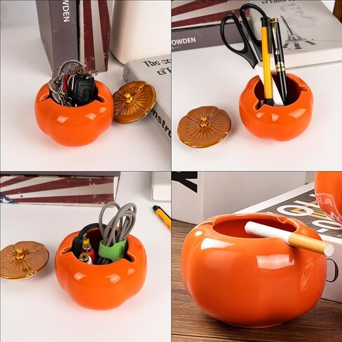 Cute Ashtray with Lid, Creative Ceramic Cigarette Ashtrays for Smokers, Lucky Persimmon Ashtray Desktop Smoking Ashtray for Home Office Fashion Decoration in Kuwait