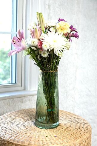 Cylinder Glass Vase with Gold Rim, for Flowers (Blue) in Saudi Arabia