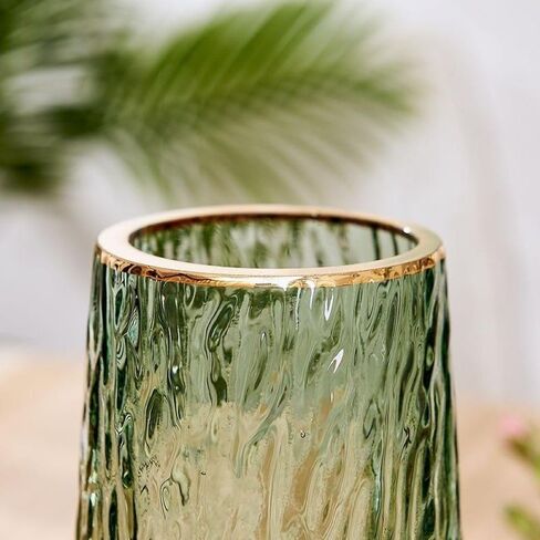 Cylinder Glass Vase with Gold Rim, for Flowers (Blue) in Saudi Arabia