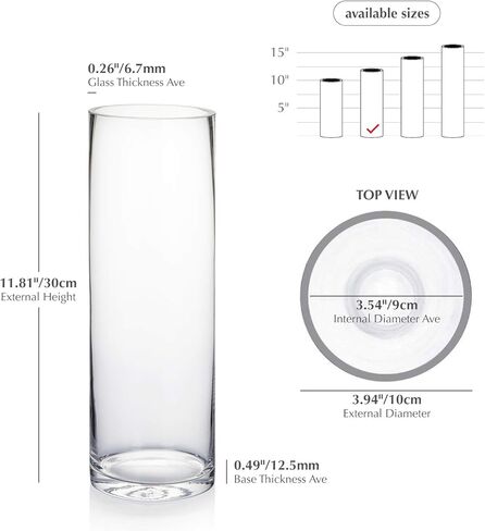 مزهريات أسطوانية زجاجية من WGVI، مزهرية زهور للطاولة، مزهرية زجاجية طويلة القامة 10.16 سم × 30.48 سم، حاملات شموع عائمة للقطعة المركزية، حفلات الزفاف، التزيين، الترتيبات، أو ديكور المنزل in Kuwait