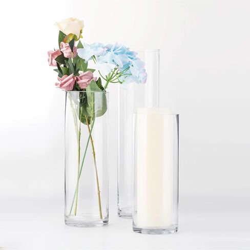 مزهريات أسطوانية زجاجية من WGVI، مزهرية زهور للطاولة، مزهرية زجاجية طويلة القامة 10.16 سم × 30.48 سم، حاملات شموع عائمة للقطعة المركزية، حفلات الزفاف، التزيين، الترتيبات، أو ديكور المنزل in Kuwait