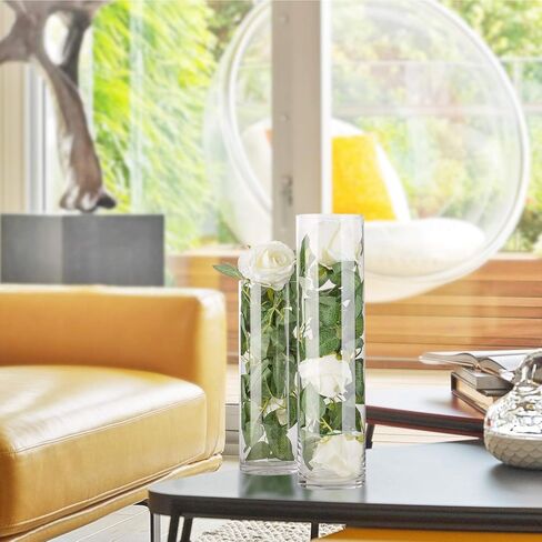 مزهريات أسطوانية زجاجية من WGVI، مزهرية زهور للطاولة، مزهرية زجاجية طويلة القامة 10.16 سم × 30.48 سم، حاملات شموع عائمة للقطعة المركزية، حفلات الزفاف، التزيين، الترتيبات، أو ديكور المنزل in Kuwait