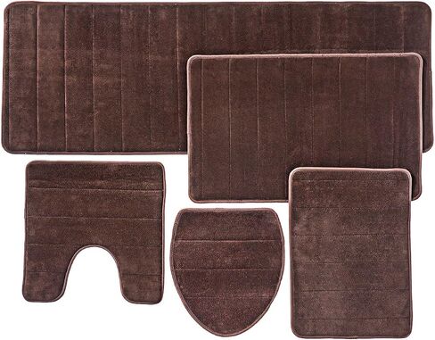 Bath Mats for Bathroom Floor 5-Piece Set - Bathroom Rugs Set, Shower Mat, Toilet Rug, Bathroom Accessories - Thick Soft Memory Foam, Water Absorbent Bathmat, Non Slip Back - Gray in Saudi Arabia