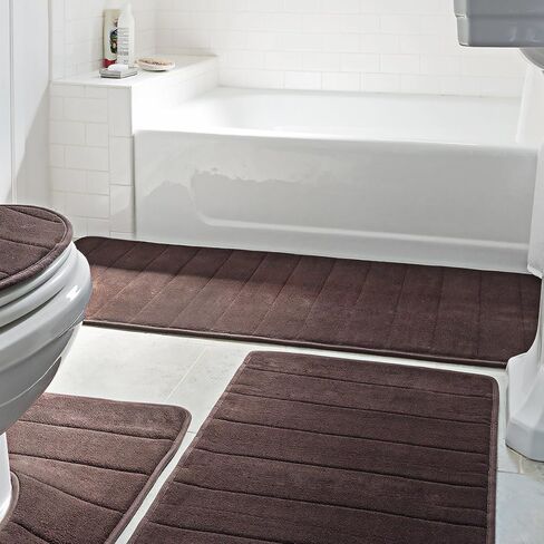 Bath Mats for Bathroom Floor 5-Piece Set - Bathroom Rugs Set, Shower Mat, Toilet Rug, Bathroom Accessories - Thick Soft Memory Foam, Water Absorbent Bathmat, Non Slip Back - Gray in Saudi Arabia
