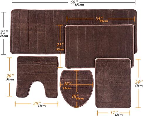 Bath Mats for Bathroom Floor 5-Piece Set - Bathroom Rugs Set, Shower Mat, Toilet Rug, Bathroom Accessories - Thick Soft Memory Foam, Water Absorbent Bathmat, Non Slip Back - Gray in Saudi Arabia