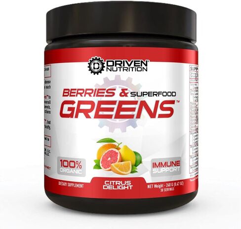 Driven B&G Berries & Greens Superfood Powder, 30 Servings - Organic Plant-Based Formula with Probiotics & Digestive Enzymes - Vegan Supplement Supports Recovery, Healthy Digestion, and Immune Function in Saudi Arabia