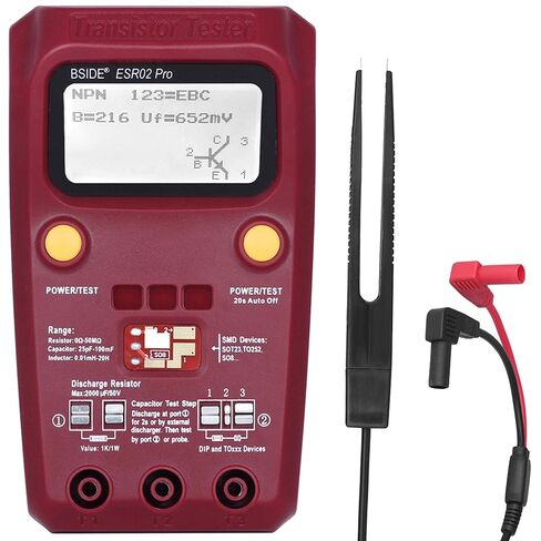 BSIDE ESR02 PRO Transistor Tester SMD Components Checker Mega328 NPN/PNP Diode Resistor Inductor Capacitance ESR Meter with Tweezers in Saudi Arabia