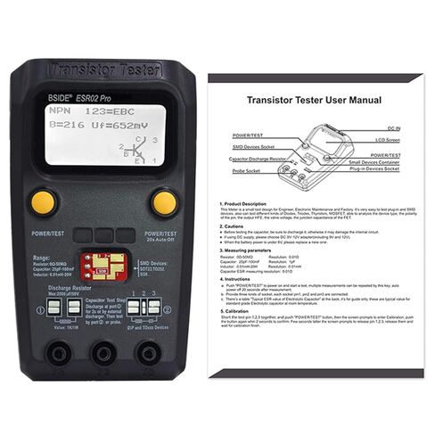 BSIDE ESR02 PRO Transistor Tester SMD Components Checker Mega328 NPN/PNP Diode Resistor Inductor Capacitance ESR Meter with Tweezers in Saudi Arabia