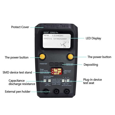 BSIDE ESR02 PRO Transistor Tester SMD Components Checker Mega328 NPN/PNP Diode Resistor Inductor Capacitance ESR Meter with Tweezers in Saudi Arabia