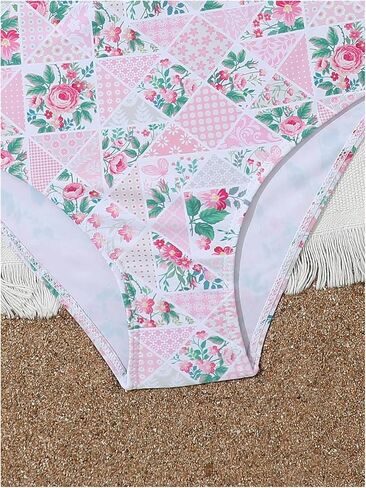 SHENHE Girl's Cute 2 Piece Bikini Set High Waisted Swimsuit Bathing Suit Beachwear Multicolor Pink roses 9 Years in Saudi Arabia