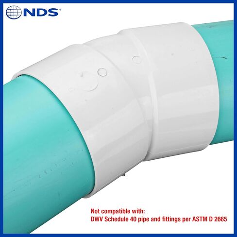 NDS 6P04 PVC كوع 22.5 درجة، 6 بوصة، لوصلات Hub X Hub Solvent-Weld، للاستخدام مع أنابيب الصرف الصحي والصرف مقاس 6 بوصات، أبيض in Saudi Arabia