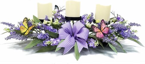 حاملات شموع مع زهرة اللافندر الاصطناعية، ديكورات طاولة مركزية أرجوانية 3 حاملات شموع، شمعدانات الربيع والصيف لتزيين المنزل ونوافذ المزرعة والريف الداخلي in Kuwait