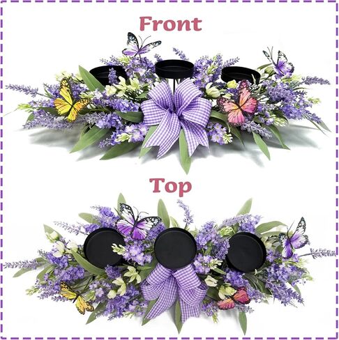 حاملات شموع مع زهرة اللافندر الاصطناعية، ديكورات طاولة مركزية أرجوانية 3 حاملات شموع، شمعدانات الربيع والصيف لتزيين المنزل ونوافذ المزرعة والريف الداخلي in Kuwait