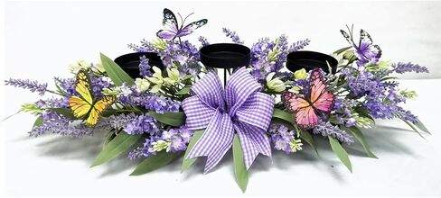 حاملات شموع مع زهرة اللافندر الاصطناعية، ديكورات طاولة مركزية أرجوانية 3 حاملات شموع، شمعدانات الربيع والصيف لتزيين المنزل ونوافذ المزرعة والريف الداخلي in Kuwait