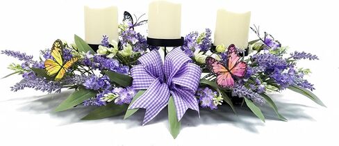 حاملات شموع مع زهرة اللافندر الاصطناعية، ديكورات طاولة مركزية أرجوانية 3 حاملات شموع، شمعدانات الربيع والصيف لتزيين المنزل ونوافذ المزرعة والريف الداخلي in Kuwait