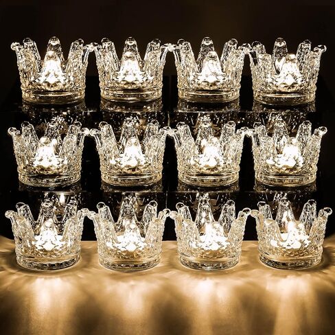 Rancco Votive Candle Holders for Table Centerpiece, 12 Pcs Crown Crystal Gold Candle Holders for Tealight, Romantic Glass Candle Holder for Weeding, Home Decor, Dinner, Anniversary, Party, 3x3x2inch in Saudi Arabia