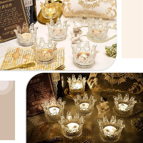Rancco Votive Candle Holders for Table Centerpiece, 12 Pcs Crown Crystal Gold Candle Holders for Tealight, Romantic Glass Candle Holder for Weeding, Home Decor, Dinner, Anniversary, Party, 3x3x2inch in Saudi Arabia