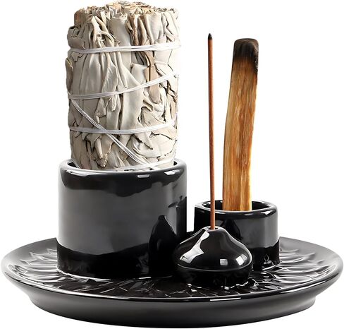 4 in 1 Incense Burner Holder, Palo Santo Holder, Ceramic Ash Catcher Tray for Meditation Room, Candle Holder for Burning Sage (Speckled Red) in Saudi Arabia