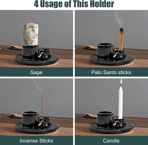 4 in 1 Incense Burner Holder, Palo Santo Holder, Ceramic Ash Catcher Tray for Meditation Room, Candle Holder for Burning Sage (Speckled Red) in Saudi Arabia