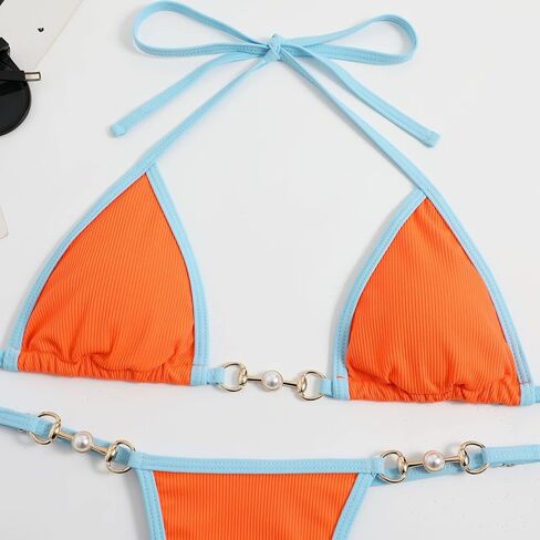 Women's Ribbed Triangle Thong Bikini Set Sexy Two Piece Swimwear Bathing Suit Swimsuit in Saudi Arabia