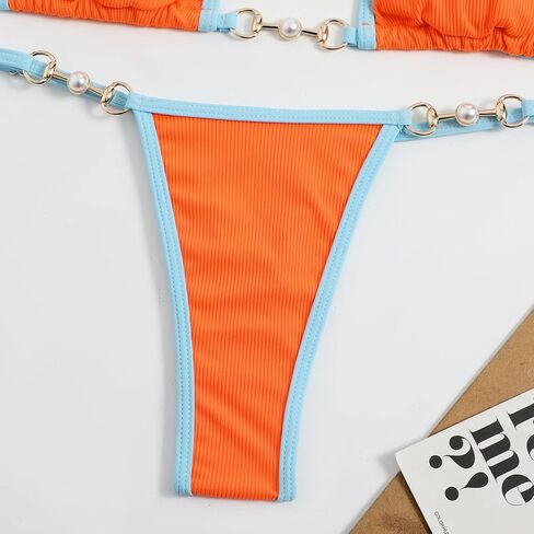 Women's Ribbed Triangle Thong Bikini Set Sexy Two Piece Swimwear Bathing Suit Swimsuit in Saudi Arabia