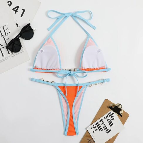 Women's Ribbed Triangle Thong Bikini Set Sexy Two Piece Swimwear Bathing Suit Swimsuit in Saudi Arabia