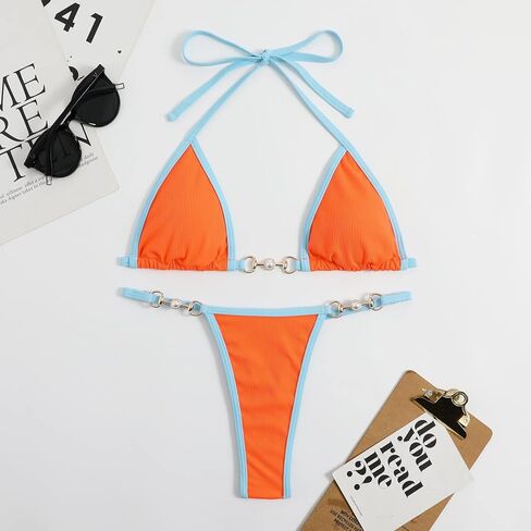 Women's Ribbed Triangle Thong Bikini Set Sexy Two Piece Swimwear Bathing Suit Swimsuit in Saudi Arabia
