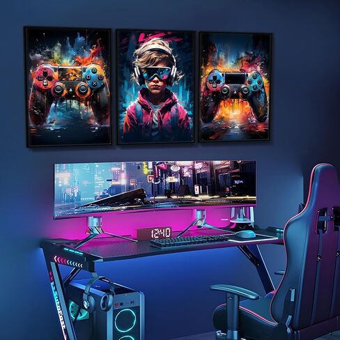 QGNBGBJ Framed Gaming Posters Colorful Graffiti Animals Wall Decor Gamer Earphone Canvas Wall Art Watercolor Cat Dog Lion Pictures Prints for Teen Boys Children Game Room Painting(12x16in) in Saudi Arabia