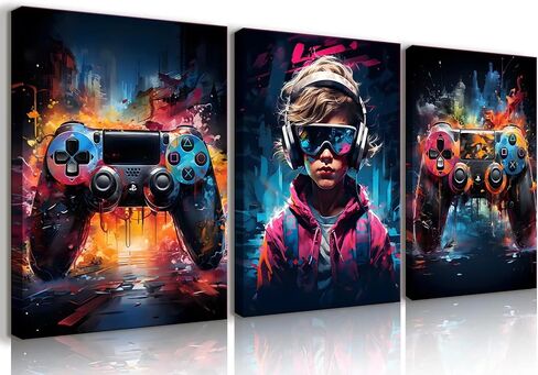 QGNBGBJ Framed Gaming Posters Colorful Graffiti Animals Wall Decor Gamer Earphone Canvas Wall Art Watercolor Cat Dog Lion Pictures Prints for Teen Boys Children Game Room Painting(12x16in) in Saudi Arabia