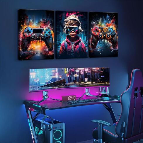 QGNBGBJ Framed Gaming Posters Colorful Graffiti Animals Wall Decor Gamer Earphone Canvas Wall Art Watercolor Cat Dog Lion Pictures Prints for Teen Boys Children Game Room Painting(12x16in) in Saudi Arabia
