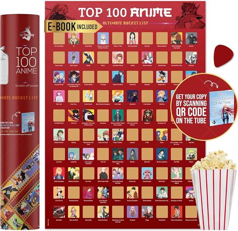 ملصق Me Time Joy Top 100 Anime Scratch Off - حشوة تخزين الأنمي - مع أداة الخدش - سلسلة قائمة دلو الرسوم المتحركة 100 in Saudi Arabia