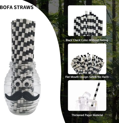 Black Striped Paper Straws, Pack of 100 Black White Stripes Paper Straws, 100% Biodegradable Disposable Drinking Straws for Restaurants, Juices, Smoothies in Saudi Arabia