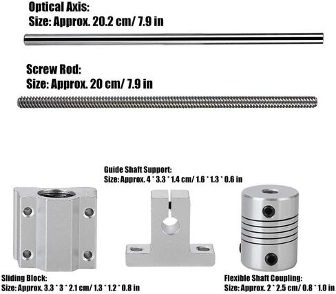 Zerone T8 Guide Screw Kit with Shaft Coupling 200mm Horizontal Optical Axis & 8mm Guide Screw Dual Rail Shaft Support Pillow Block Bearings Industrial Combination 3D Printer Parts and Accessories in Saudi Arabia