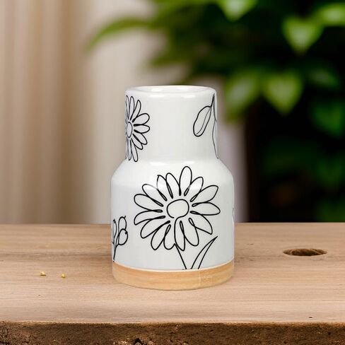 The Bridge Collection 3.93" Black and White Small Floral Vase - Miniature Flower Vase for Home Decor - Black and White Vase for Country, Farmhouse, Cottage Decor in Saudi Arabia