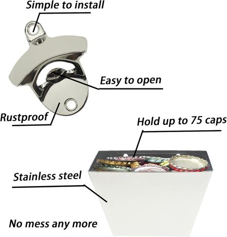 Stainless Beer Cap Opener Wall Mounted Bottle Opener with Cap Catcher Antique Copper in Kuwait