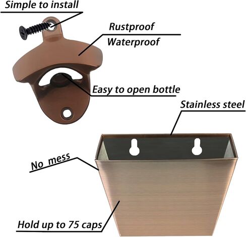 Stainless Beer Cap Opener Wall Mounted Bottle Opener with Cap Catcher Antique Copper in Kuwait