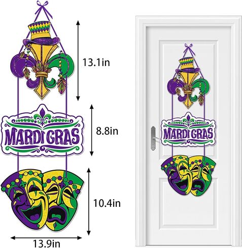 Mardi Gras Door Decorations,32*14In Carnival Hanging Banner Front Porch Signs Masquerade Mask Hat Hanger Outdoor Indoor Wall Window Paper Ornaments Party Favors Supplies For Home Birthday Street Decor in Saudi Arabia