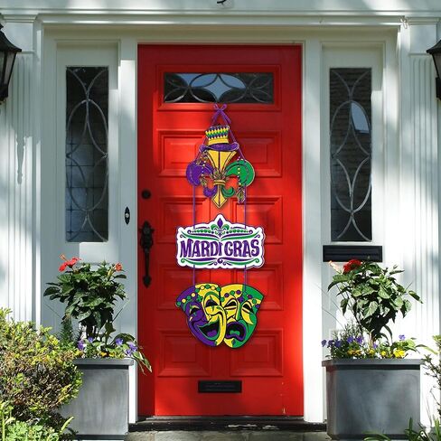 Mardi Gras Door Decorations,32*14In Carnival Hanging Banner Front Porch Signs Masquerade Mask Hat Hanger Outdoor Indoor Wall Window Paper Ornaments Party Favors Supplies For Home Birthday Street Decor in Saudi Arabia
