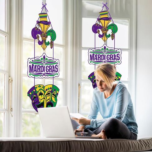 Mardi Gras Door Decorations,32*14In Carnival Hanging Banner Front Porch Signs Masquerade Mask Hat Hanger Outdoor Indoor Wall Window Paper Ornaments Party Favors Supplies For Home Birthday Street Decor in Saudi Arabia