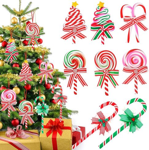 8 Pieces Christmas Lollipop Ornaments Candy Peppermint Ornaments Xmas Candy Cane Decorations Decorative Hanging Ornaments with Ropes for Christmas Tree Candy Party Decor (Classic Style) in Saudi Arabia