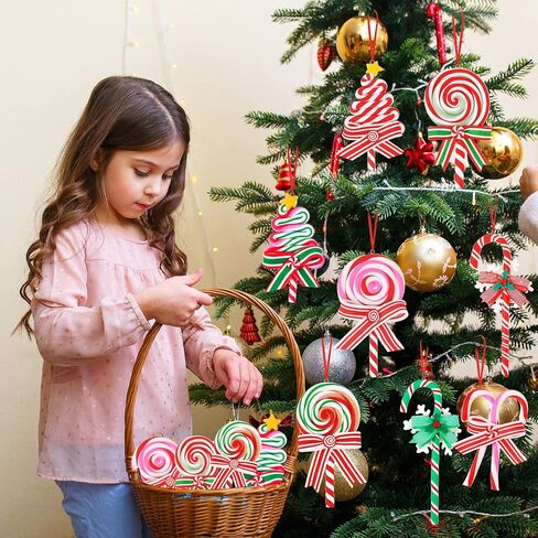 8 Pieces Christmas Lollipop Ornaments Candy Peppermint Ornaments Xmas Candy Cane Decorations Decorative Hanging Ornaments with Ropes for Christmas Tree Candy Party Decor (Classic Style) in Saudi Arabia