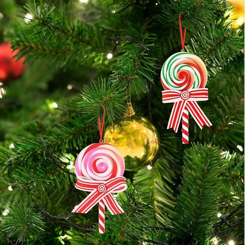 8 Pieces Christmas Lollipop Ornaments Candy Peppermint Ornaments Xmas Candy Cane Decorations Decorative Hanging Ornaments with Ropes for Christmas Tree Candy Party Decor (Classic Style) in Saudi Arabia