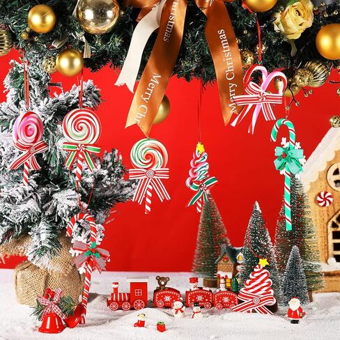 8 Pieces Christmas Lollipop Ornaments Candy Peppermint Ornaments Xmas Candy Cane Decorations Decorative Hanging Ornaments with Ropes for Christmas Tree Candy Party Decor (Classic Style) in Saudi Arabia